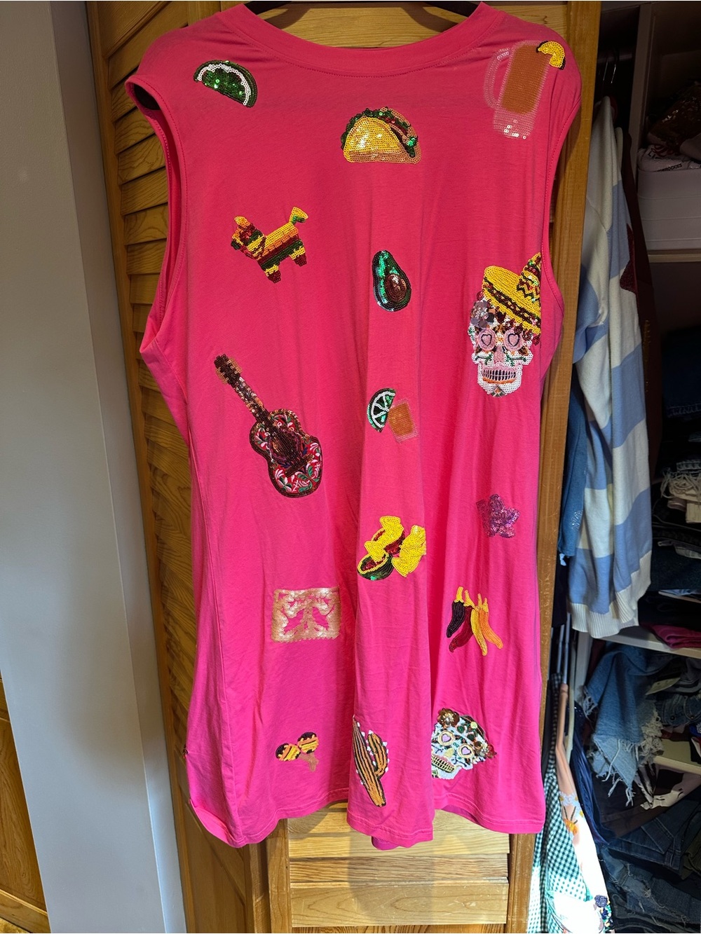 QUEEN OF SPARKLES Hot Pink Sequin cinco de Mayo Tank Dress